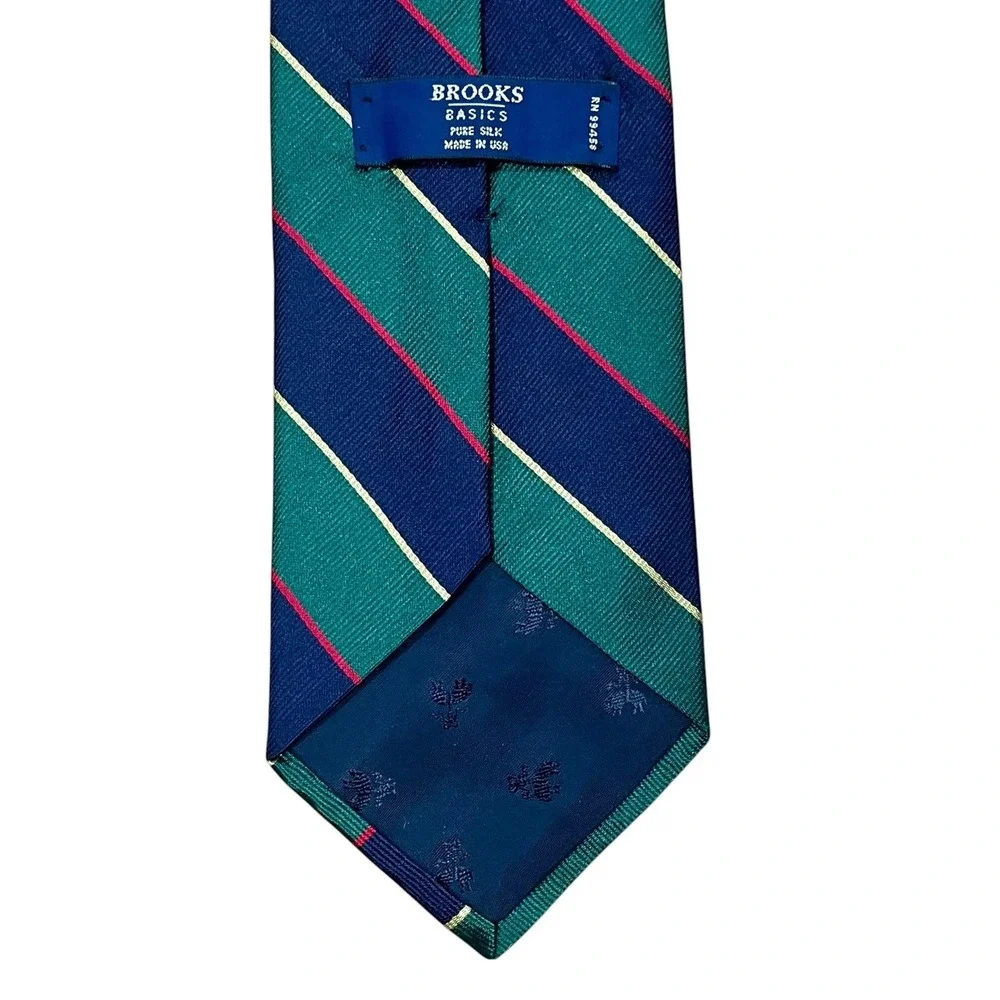Brooks Brothers 100% Silk Repp Necktie Navy Green Classic Preppy USA Made
